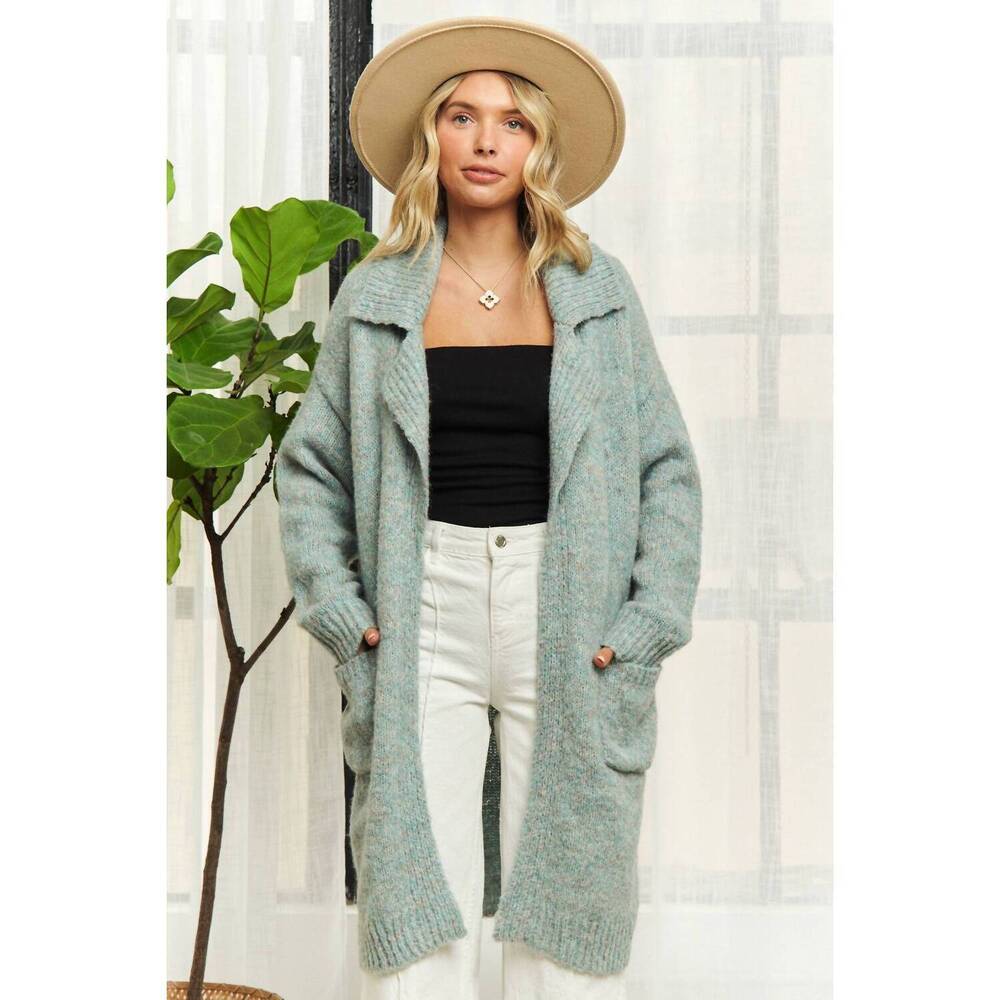 NEW MADELYN long sleeve sweater pocket cardigan top in blue